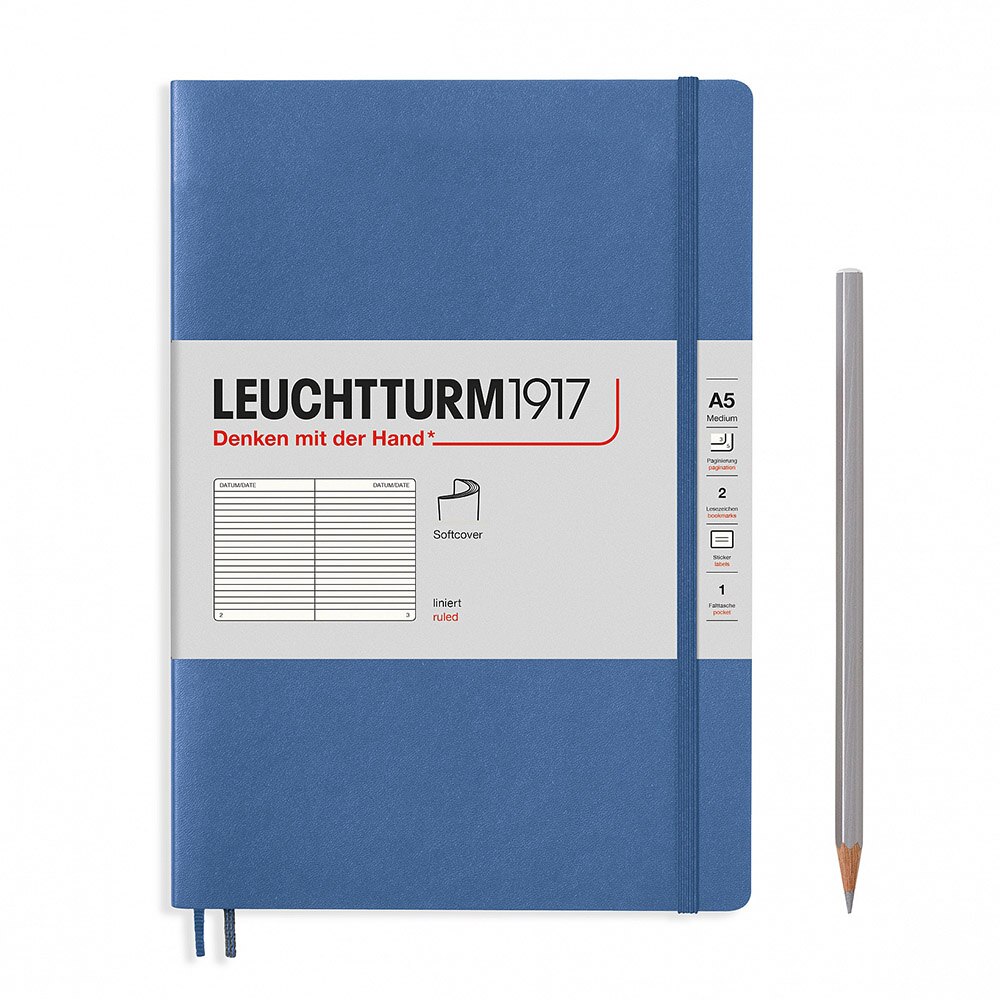 Leuchtturm, Journal, Art & School, Medium, A5, Softcover, Ruled, 443491, Denim
